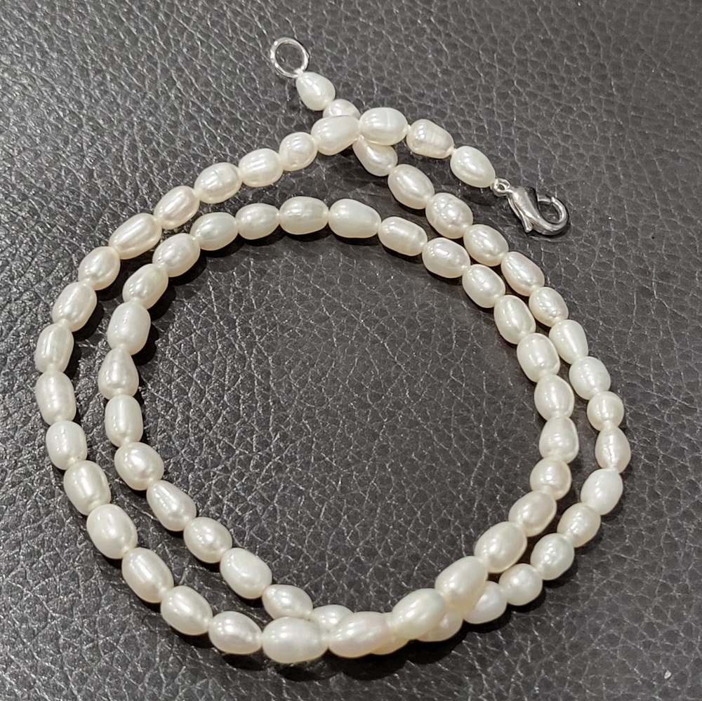 Freshwater Knotted String Of White Rice Pearls